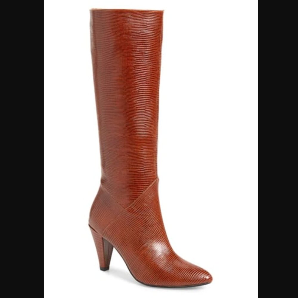 Jeffery Campbell Candle Knee High Boot in Tan Lizard Print - Sz 8M